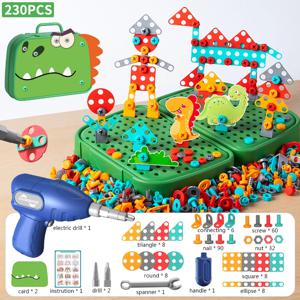230pcs/228pcs 어린이 DIY 도구 장난감 세트 전기 드릴 나사 너트 3D 퍼즐 장난감 척 놀이 도구 키트 2D/3D 교육 장난감