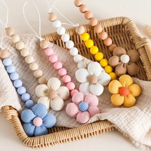 아기 꽃 젖꼭지 체인 실리콘 구슬 더미 젖꼭지 클립, 신생아 BPA 프리 젖니 거치대 클립, 진정 펜던트 거치대 장난감