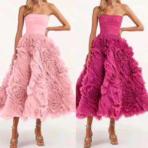 Jiayigong 맞춤형 저지, 플라워 클럽, A 라인 스트랩리스, 맞춤형 가운, 미디 드레스