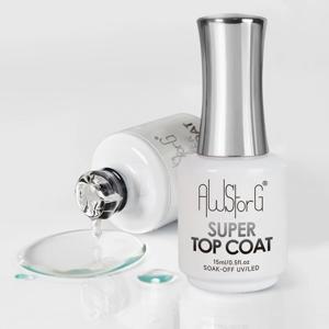 AWStorG 15ML 슈퍼 탑 코트 네일 아트 젤 바니시 세미 퍼머넌트 담그기 닦아내지 않는 UV 젤 바니시 샤이닝 클리어 탑 코트