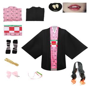 애니메이션 키메츠노 야이바 카마도 네즈코 코스프레 코스튬 기모노, 악마 슬레이어 코스프레 가발, 할로윈 카니발 여성 복장