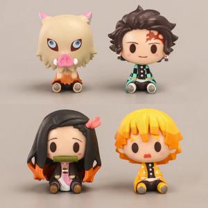 4 개/대 애니메이션 악마 슬레이어 Nezuko Tanjirou Zenitsu Inosuke 미니 입상 카와이 액션 피규어 PVC 모델 Collectible Doll Toys