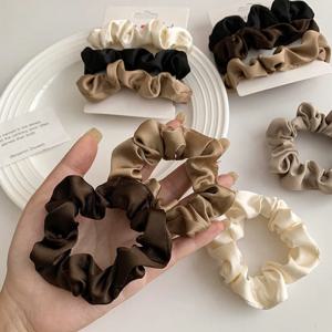 3/4/5 PCS 탄성 밴드 우아한 솔리드 컬러 새틴 Pleated Scrunchies 여자 강한 포니 테일 헤어 넥타이 액세서리 도매