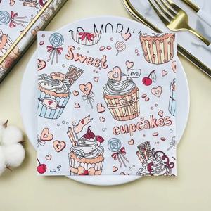 20 시트 인쇄 냅킨 커피 숍 베이킹 핑크 케이크 생일 파티 컬러 종이 냅킨 DIY 나비 뼈 바트 종이