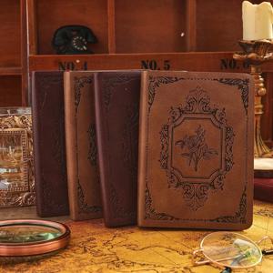 144 시트 A6 빈티지 PU 가죽 저널 도서 휴대용 줄 지어 두꺼운 종이 노트 쓰기 일기 월간 일정 주간 플래너