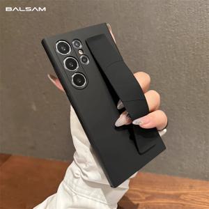 삼성 S25 Edge S24 S23 Ultra Plus PC 하드 클리어 커버 용 고급 초박형 무광택 탄성 실리콘 손목 스트랩 충격 방지 케이스