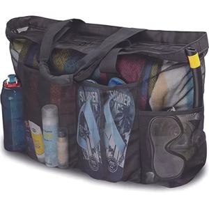 1pc 초대형 메쉬 비치 백, 지퍼 및 사이드 포켓이 있는 통기성 메쉬 토트, 휴대용 대용량 마무리 주최자 가방