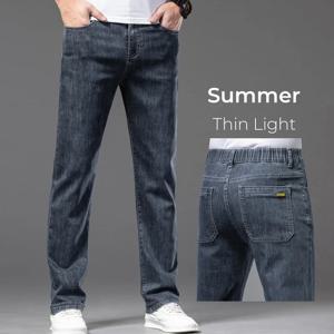 봄 여름 얇은 남성 클래식 청바지 탄성 느슨한 스트레이트 코튼 캐주얼 데님 바지 브랜드 의류 비즈니스 남성 바지