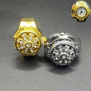 트렌디하고 미니멀한 풀 다이아몬드 링 시계, 핑거 시계, 풀 스카이 스타 플립 커버, 조절 가능한 타임 링 시계