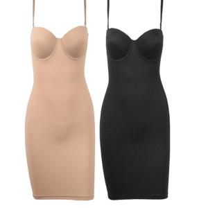 슬리밍 전체 길이 Shapewear 슬립 누드 스트레이트 튜브 드레스 바디 셰이퍼 여성 스키니 드레스 Underwire 컵 블랙