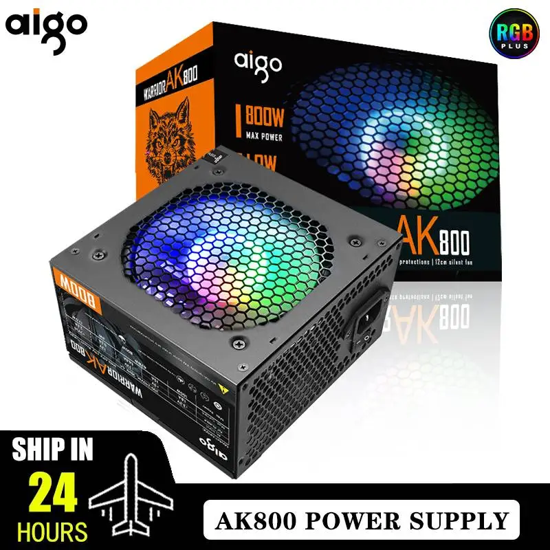 Aigo AK PC PSU 전원 공급 장치 500W 600W 700W 800W 1000W 게임 120mm RGB 팬 220V ATX ​​BTC 용 데스크탑 컴퓨터 전원 공급 장치