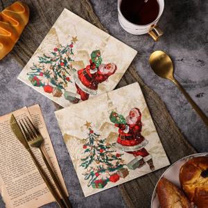 20pcs/Pac 33*33cm 화려한 크리스마스 트리 인쇄 티슈 페이퍼 크리스마스 생일 파티 테이블 장식 종이 총구 종이