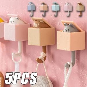 만화 고양이 후크 자기 접착제 기숙사 침실 문 걸이 후크 키 우산 수건 모자 코트 랙 벽 동물 장식 랙