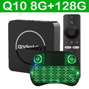 안드로이드 TV 박스 Q10 안드로이드 14 듀얼 와이파이 2.4G 및 5G 구글 보이스 램, 4GB 8GB 롬, 64GB 128GB 미디어 플레이어, 3D 8K 비디오, 4K 셋톱 박스