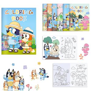 6/12/24pcs Bluey Bingo 애니메이션 그림 색상 Diy 색칠하기 책 만화 낙서 그림 책 어린이 퍼즐 그리기 장난감