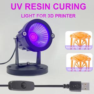405nm UV 젤 경화 빛 10W LED 블랙 조명기구 5V USB On/Off 스위치 케이블 UV 수지 경화 3D 프린터 젤 네일