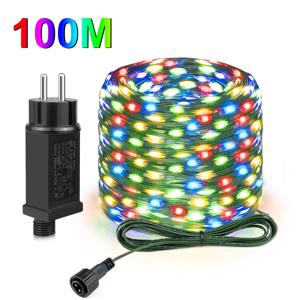 50M 100M 24V LED 크리스마스 조명 녹색 와이어 가죽 요정 조명 문자열 방수 야외 정원 파티 웨딩 갈 랜드 장식
