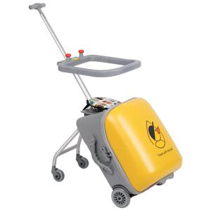 어린이 수하물은 앉아서 탈 수 있습니다. 아기 소년 소녀 걷기 아기 상자 노란색 게으른 남자 트롤리 상자 바퀴에 어린이 가방