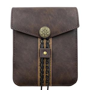 중세 인조 가죽 벨트 백, 브라운 휴대용 사이드 팩 파우치 허리 백