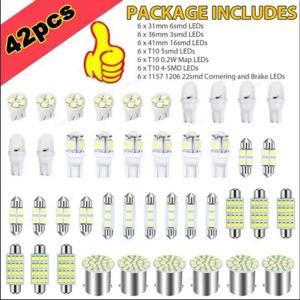 42Pcs 자동차 조명 T10 6000K SMD LED 교체 번호판/독서 크세논 화이트 인테리어 전구
