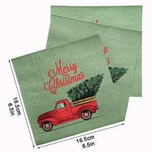 20pcs/Pac 33cm 2겹 녹색 인쇄 냅킨 빨간색 트럭 크리스마스 컬렉션 파티 일회용 종이 Placemats 나비 바트 종이