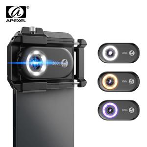 APEXEL 새로운 업그레이드된 100X-200X 현미경 렌즈 3in 1Phone 카메라 렌즈 키트 거의 모든 스마트폰용 LED 조명이 있는 매크로 렌즈