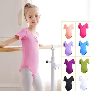 여아용 기본 발레 레오타드 코튼 댄스 바디수트, 반팔 체조 레오타드, 유아 발레리나 의상, 어린이 댄스웨어