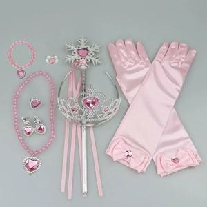 여아용 핑크 코스프레 오로라 공주 왕관 마술 지팡이, 코스튬 머리띠, 파티 라인석 헤어밴드, 어린이 머리띠 선물 장난감