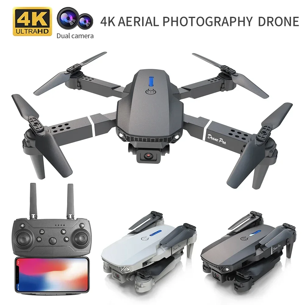전문 미니 원격 제어 드론 E88 4K HD 공중 카메라 WiFi FPV 접이식 쿼드 콥터 RC 헬리콥터 어린이 장난감 선물