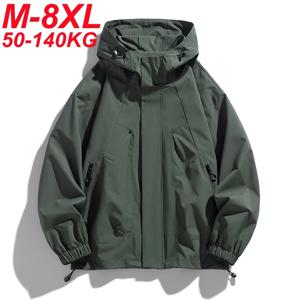 남성 자켓 후드 윈드 브레이커 트렌치 코트 특대 6XL 7XL 8XL 플러스 사이즈 방수 블랙 폭격기 캠핑 느슨한 얇은 Softshell