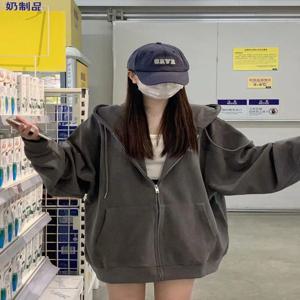 오버사이즈 여성 맨투맨, 한국 캐주얼 긴팔 후드 집업 Y2k 후드티, 하라주쿠 여성 의류, 블랙, 가을