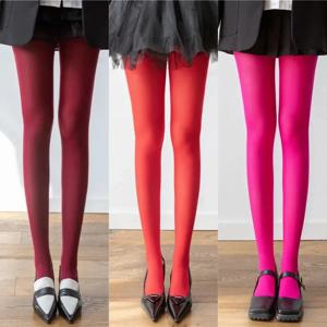17 색상 여성의 섹시한 퓨어 컬러 스타킹 레트로 스타킹 크리스마스 레드 고탄성 슬리밍 팬티 스타킹 벨벳 도파민 색상