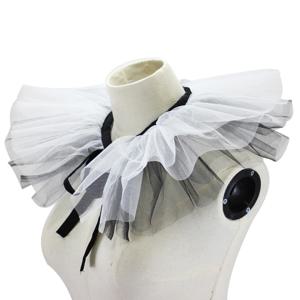 Y1UB 여성 르네상스 Tulle Ruffle 가짜 칼라 레이어드 블랙 화이트 메쉬 광대 초커 레이스 업 리본 Victorian Neck Ruff Shawl