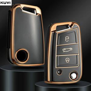 Kuvi TPU 자동차 플립 키 케이스 커버 쉘 Fob For VW 폭스바겐 골프 7 MK7 Tiguan MK2 좌석 Ateca Leon FR 2 Ibiza Skoda Octavia A7