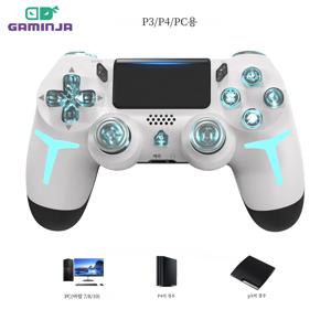 GAMINJA RGB 라이트 무선 게임 컨트롤러 PS4 PS3 콘솔 컴퓨터 PC LED 블루투스 게임 패드 6 축 자이로 스코프 이중 진동