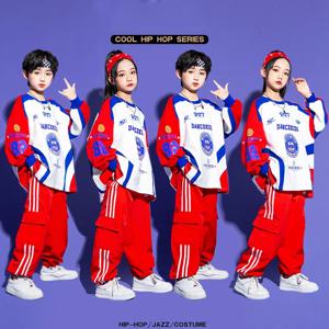 어린이 힙합 의류, 콘트라스트 조거 바지, 소년 스트리트 댄스 의상, 소녀 스트리트웨어, 어린이 재즈 스포츠 코스튬 의류 세트