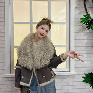 성용 은 모피 재킷, 무두질 스웨이드 단 100%, 천연토끼 모피 안, 양모 라, 2024 을 및 울