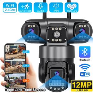 V380 Pro WiFi IP 카메라 야외 12MP 6K 트리플 렌즈 트리플 스크린 보안 비디오 모니터 야간 투시경 방수 CCTV 카메라