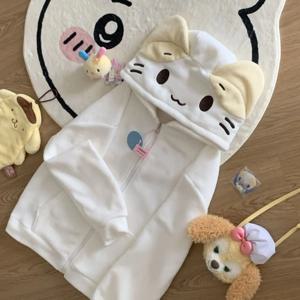여성용 캐주얼 만화 딥타운 카와이 로리타 스타일 플리스 후드, 큐티코어 오버사이즈 일본 부드러운 소녀 지퍼 맨투맨 가디건