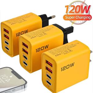 120W 빠른 충전 4 포트 휴대 전화 충전기 QC3.0 USB 유형 C 충전기 듀얼 PD USB 벽 어댑터 iPhone Samsung 용 EU/US 플러그