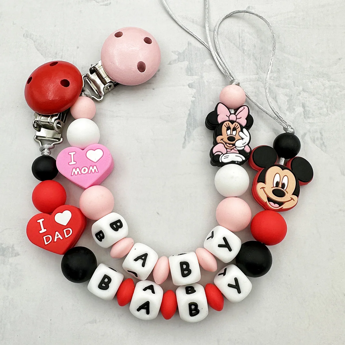 Personalized English Letters Baby Silicone Cartoon Disne Pacifier Clips Chains Holder Teether Pendants Teething Kawaii Baby Gift