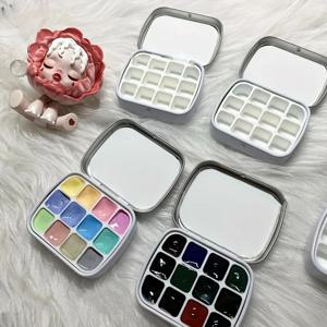 미니 수채화 상자, 그림 및 스케치용 보습 팔레트, 울트라 컴팩트, 경량, 여행용 사이즈, 12 그리드