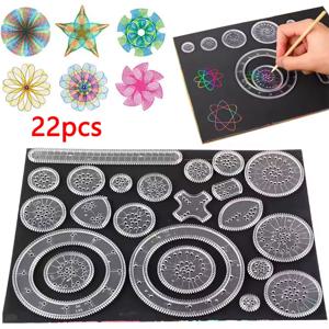 22pcs Spirograph 그리기 장난감 세트 기하학적 눈금자 수학 룰렛 그리기 도구 학습 그림 퍼즐 장난감 미술 도구