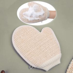 2-in-1 바디 스크럽 샤워 장갑, 1개 천연 코튼 린넨 홈 스파용 메쉬 질감의 부드러운 각질 제거 스크러버