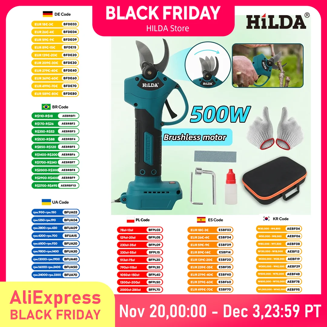 HILDA 브러시리스 전기 가지 치기 가위 무선 과일 나무 가지 가위 Makita 18V 배터리 용 전동 공구