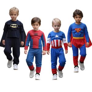 스파이더 맨 의상 스파이더 맨 근육 정장 코스프레 슈퍼 히어로 어벤저 스 소년 소녀 긴 소매 탑 바지 케이프 할로윈 생일 선물