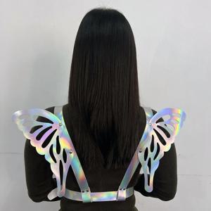 PU 가죽 천사 나비 날개 스트랩 레이저 컬러 반사 구속 바디 스트랩 어깨 서스펜더 벨트