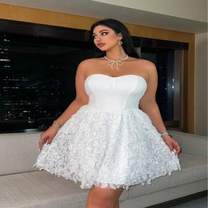 플러스 사이즈 2025 여름 새 모델 우아한 입체 꽃 꽃 네트 원사 패치 워크 코르셋 드레스 폴리 에스터 소재