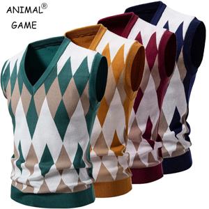 New Mens Argyle 니트웨어 조끼 V 넥 민소매 캐주얼 슬림 피트 풀오버 니트 스웨터 경량 조끼