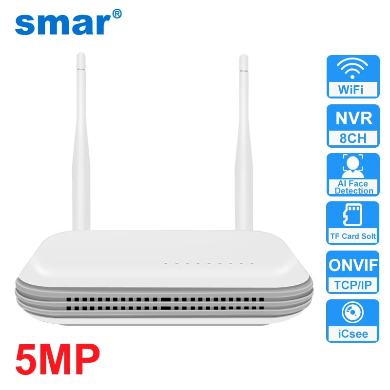 3MP/5MP 무선 시스템 시스템 지원을 위한 8CH Wifi NVR H.265 네트워크 비디오 레코더 얼굴 감지 TF 카드 Solt Onvif ICsee APP